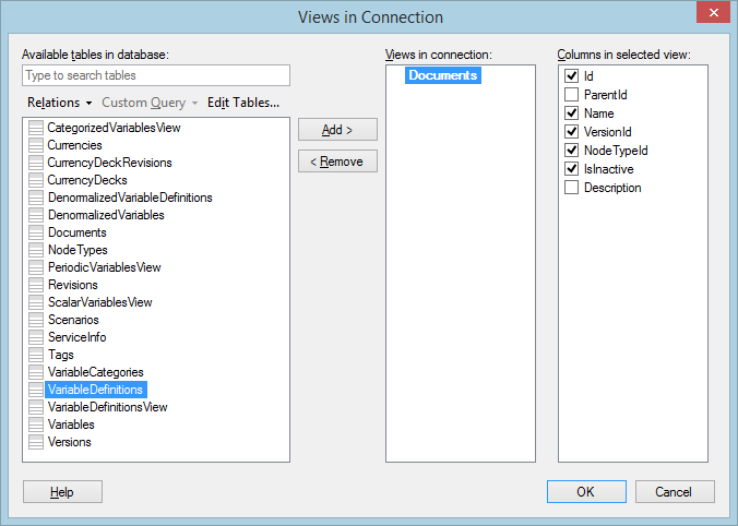 Views in Connections window